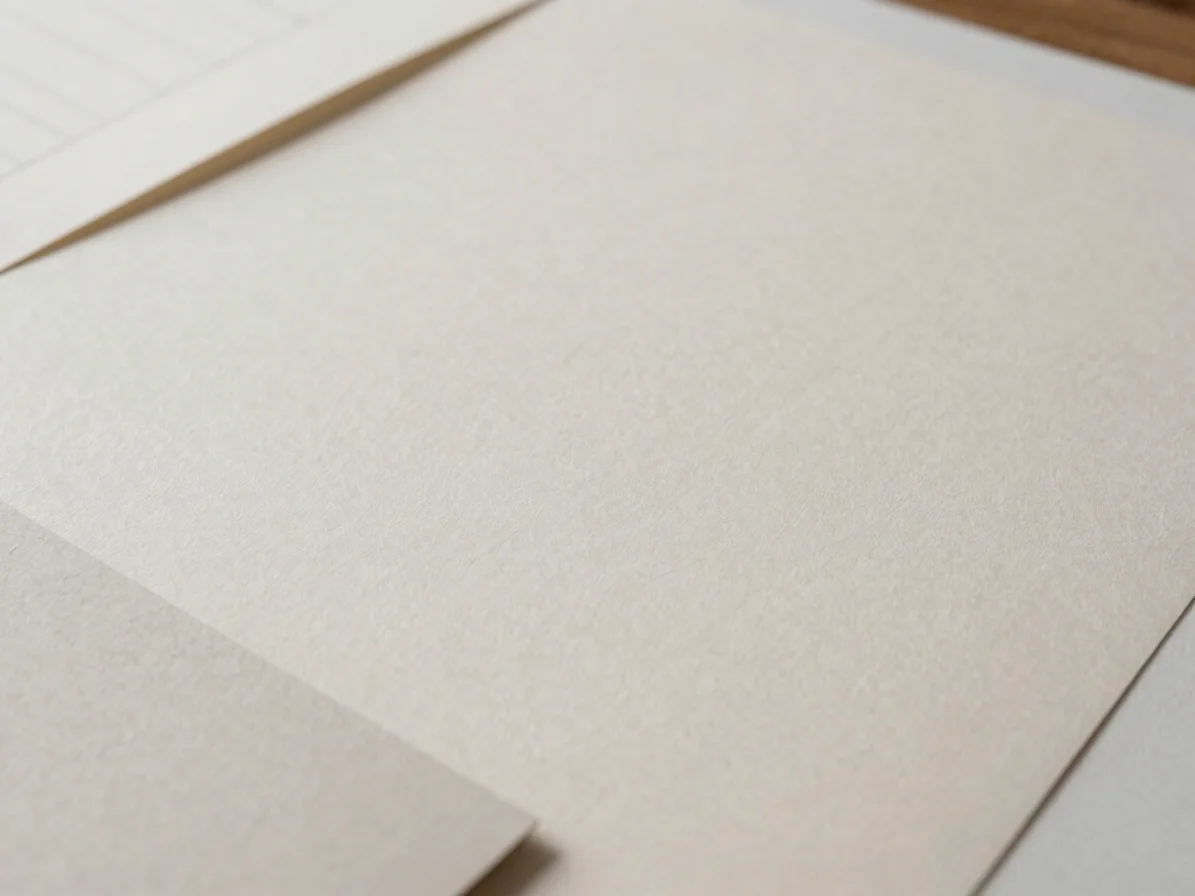 Close-up of architectural paper textures and design materials, with soft natural daylight, showing subtle geometric deta