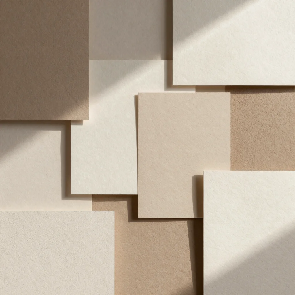 Composition of various paper textures in warm off-white and subtl